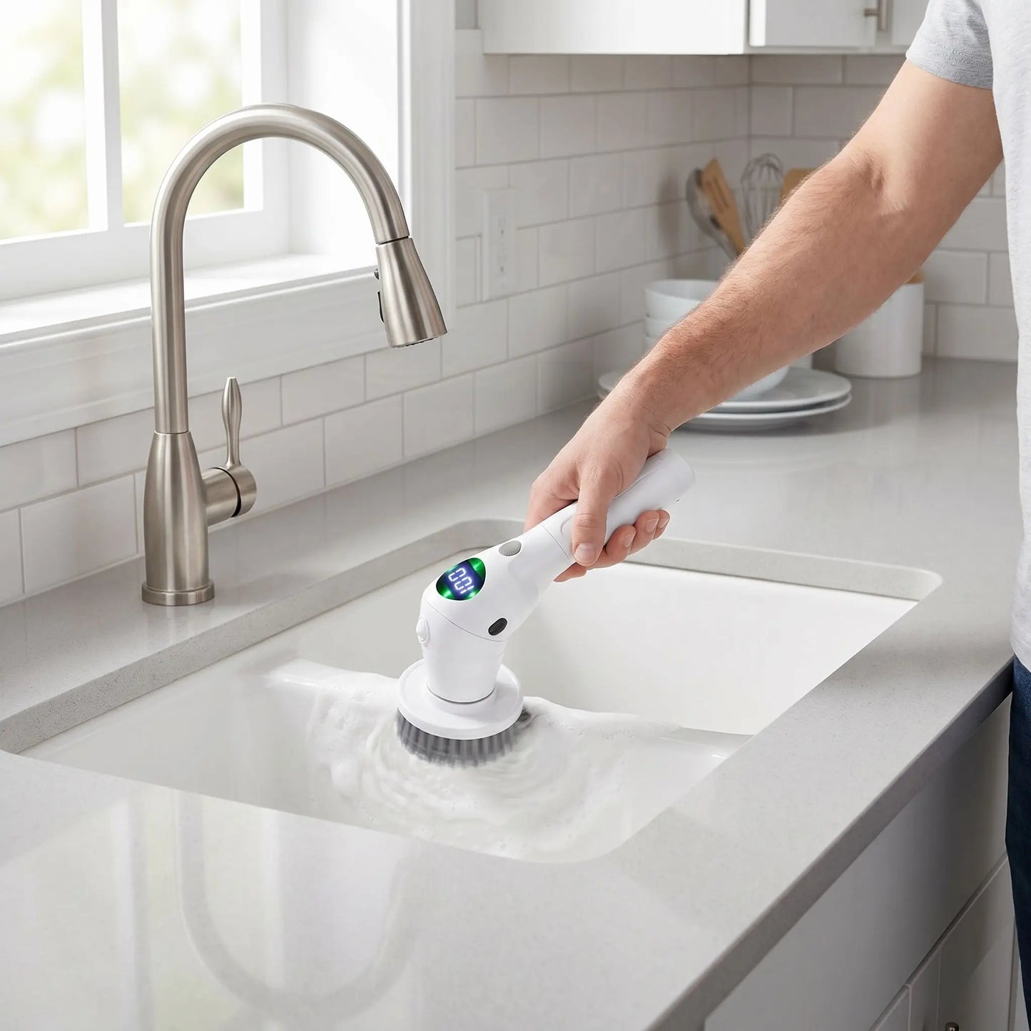 brosse de nettoyage électrique cuisine et salle de bain manche réglable