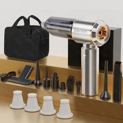 aspirateur pour voiture sans fil gris avec sac de rangement