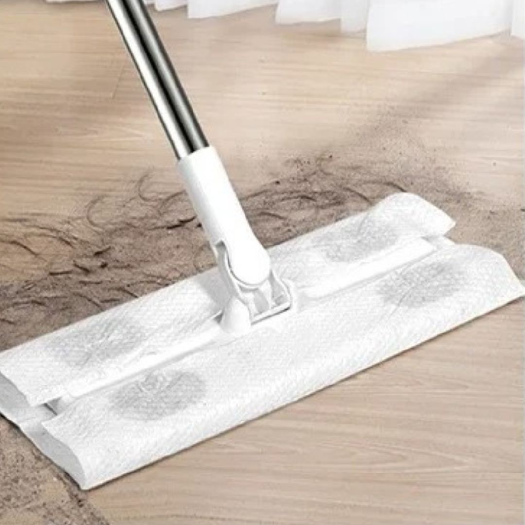 balai plat avec lingettes microfibres jetables anti allergènes et anti poussières