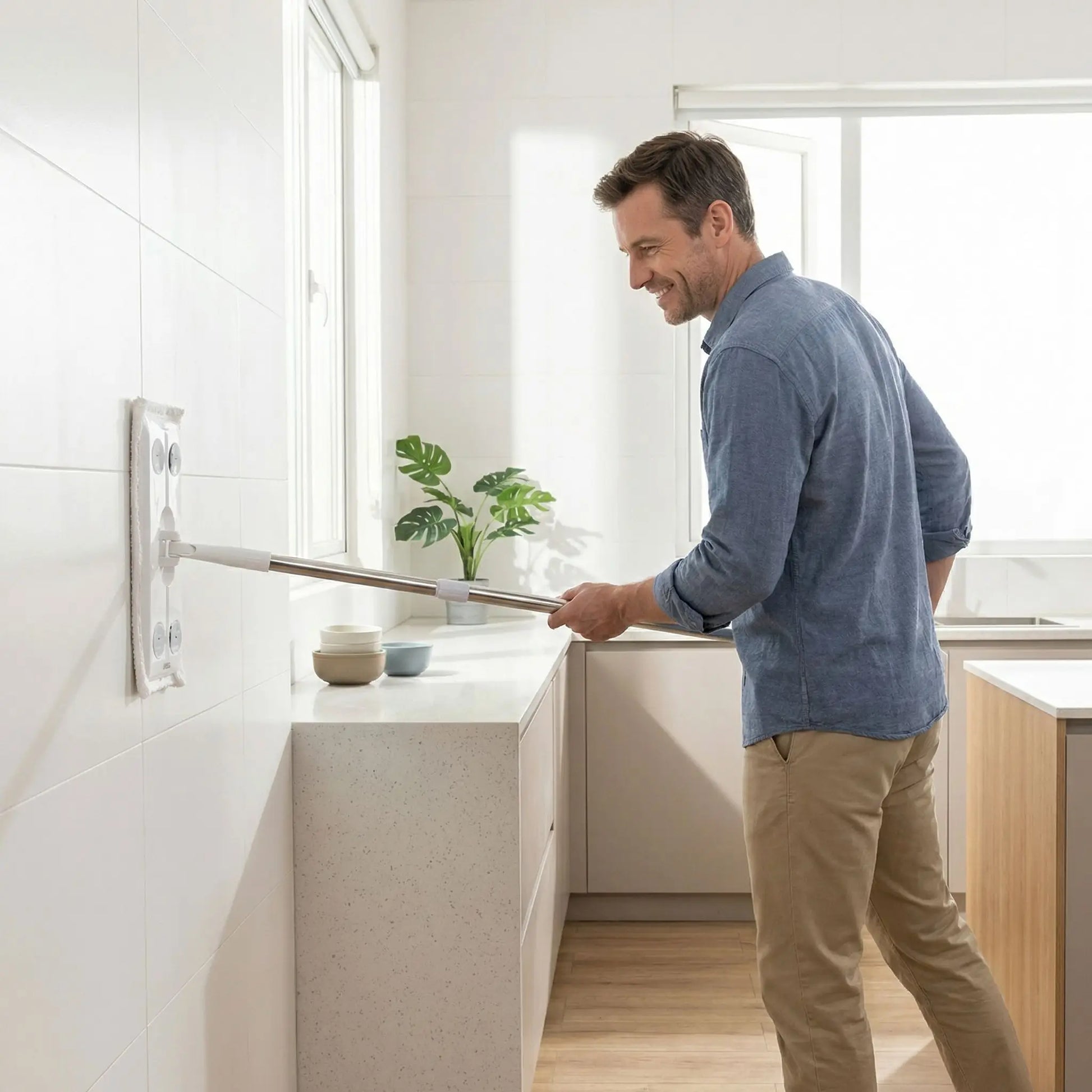 balai plat téléscopique avec lingettes jetables pour nettoyer en hauteur