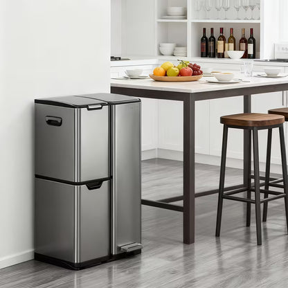 cuisine poubelle en inox à trois compartiments design