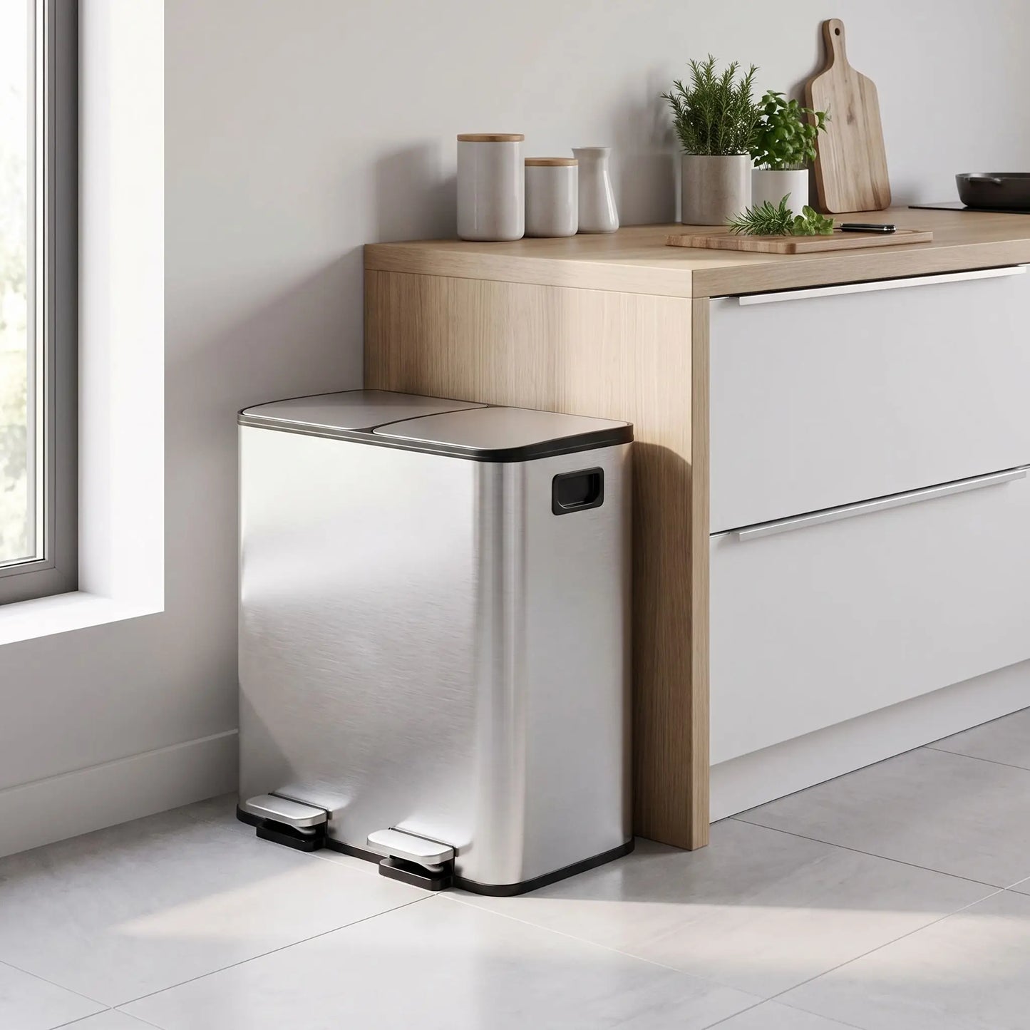 Poubelle de tri cuisine 2x15L compartiments séparés vue intérieure