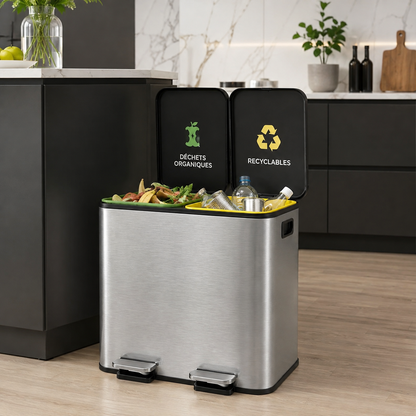 Poubelle de tri cuisine double compartiment recyclage et ordures