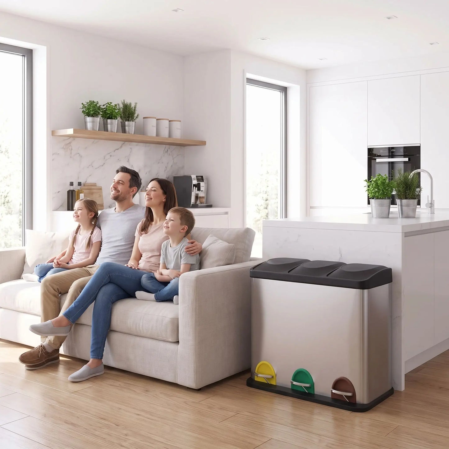 Poubelle de tri 3 compartiments fermeture silencieuse anti-odeurs