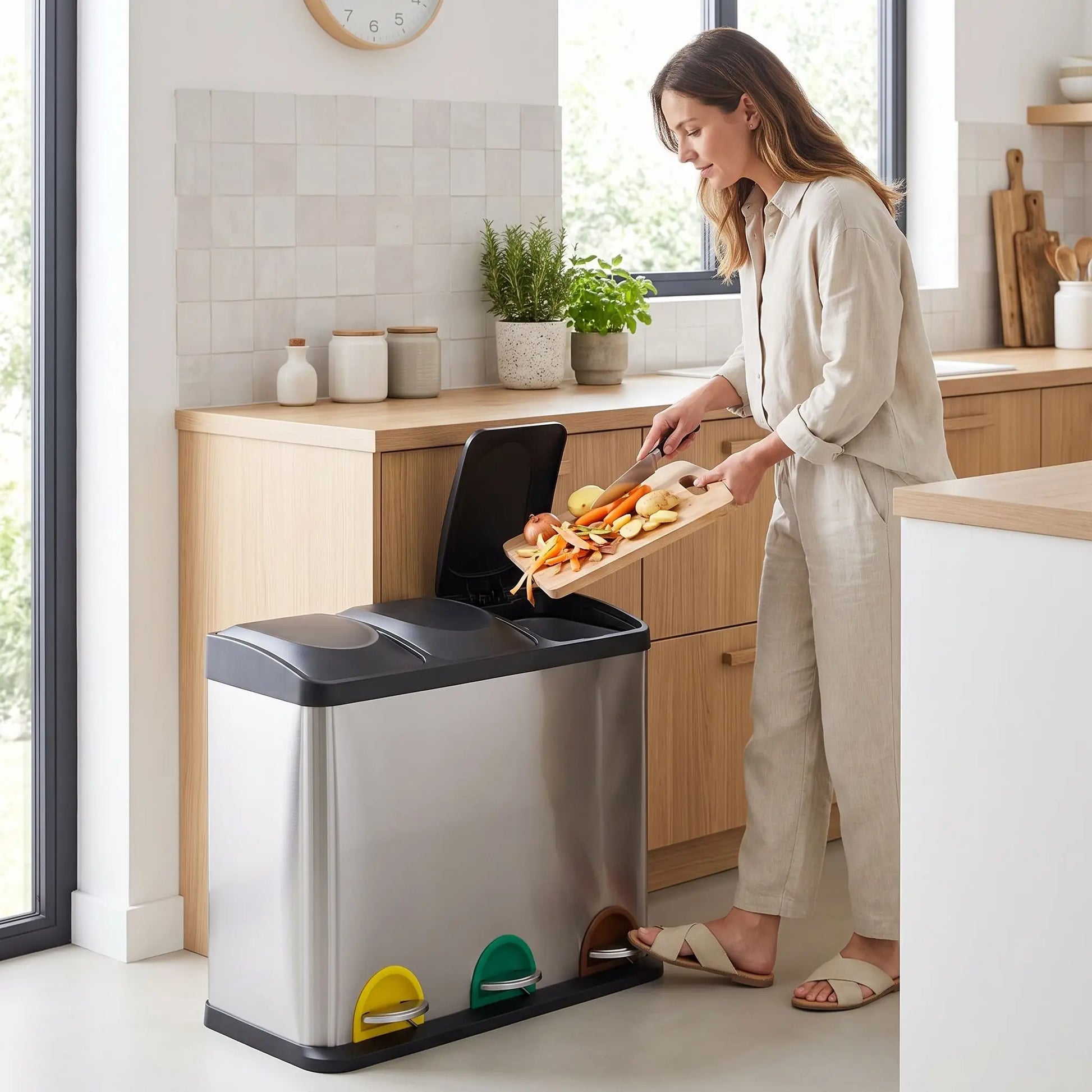Poubelle de tri cuisine compartiments séparés recyclage sélectif