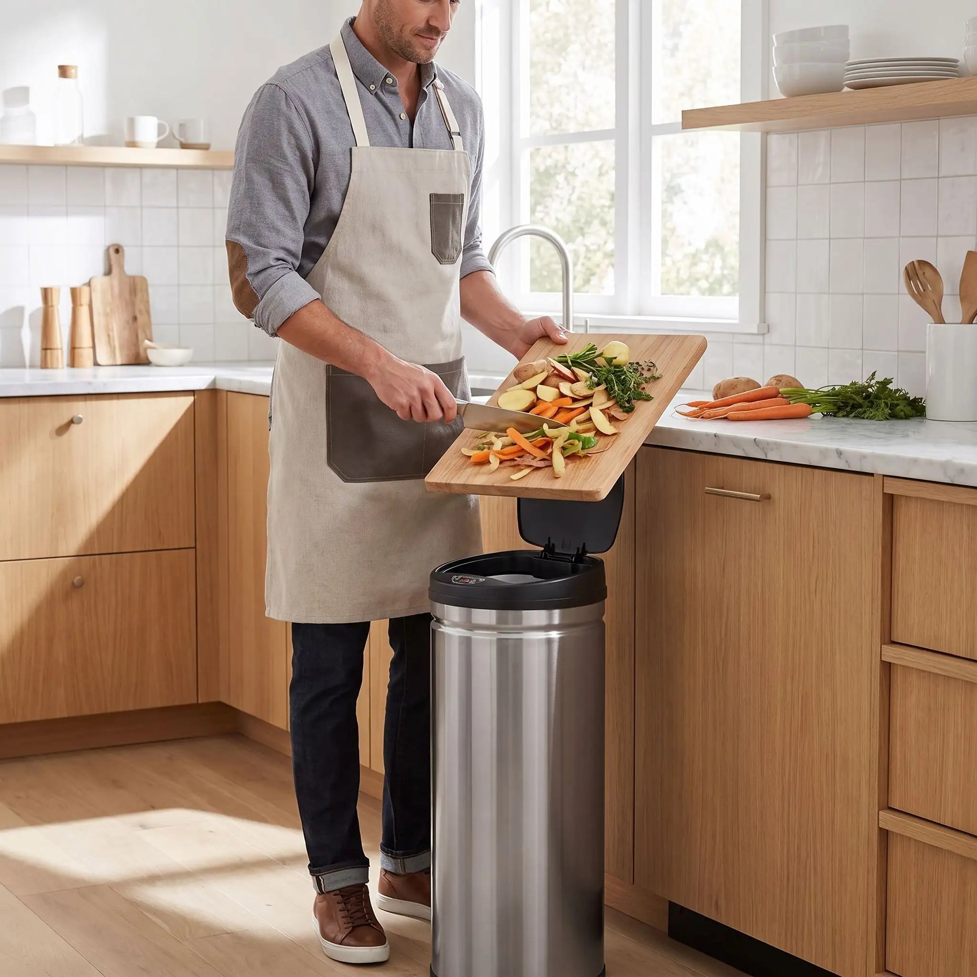 Poubelle cuisine 50 litres couvercle automatique intérieur sac poubelle