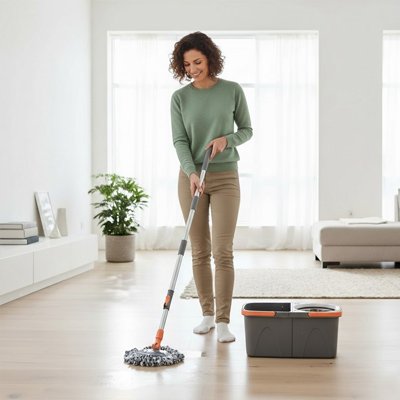 Seau serpillère avec tête microfibre pour carrelage et parquet