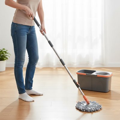Seau et serpillère avec double compartiment eau propre et eau sale