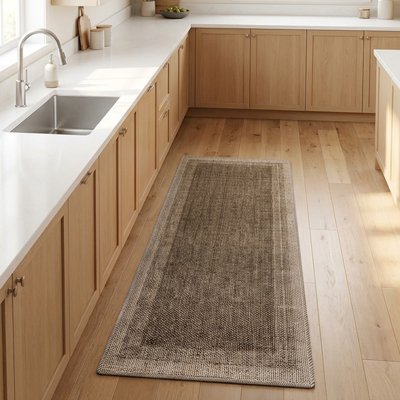 Tapis de cuisine moderne devant le plan de travail